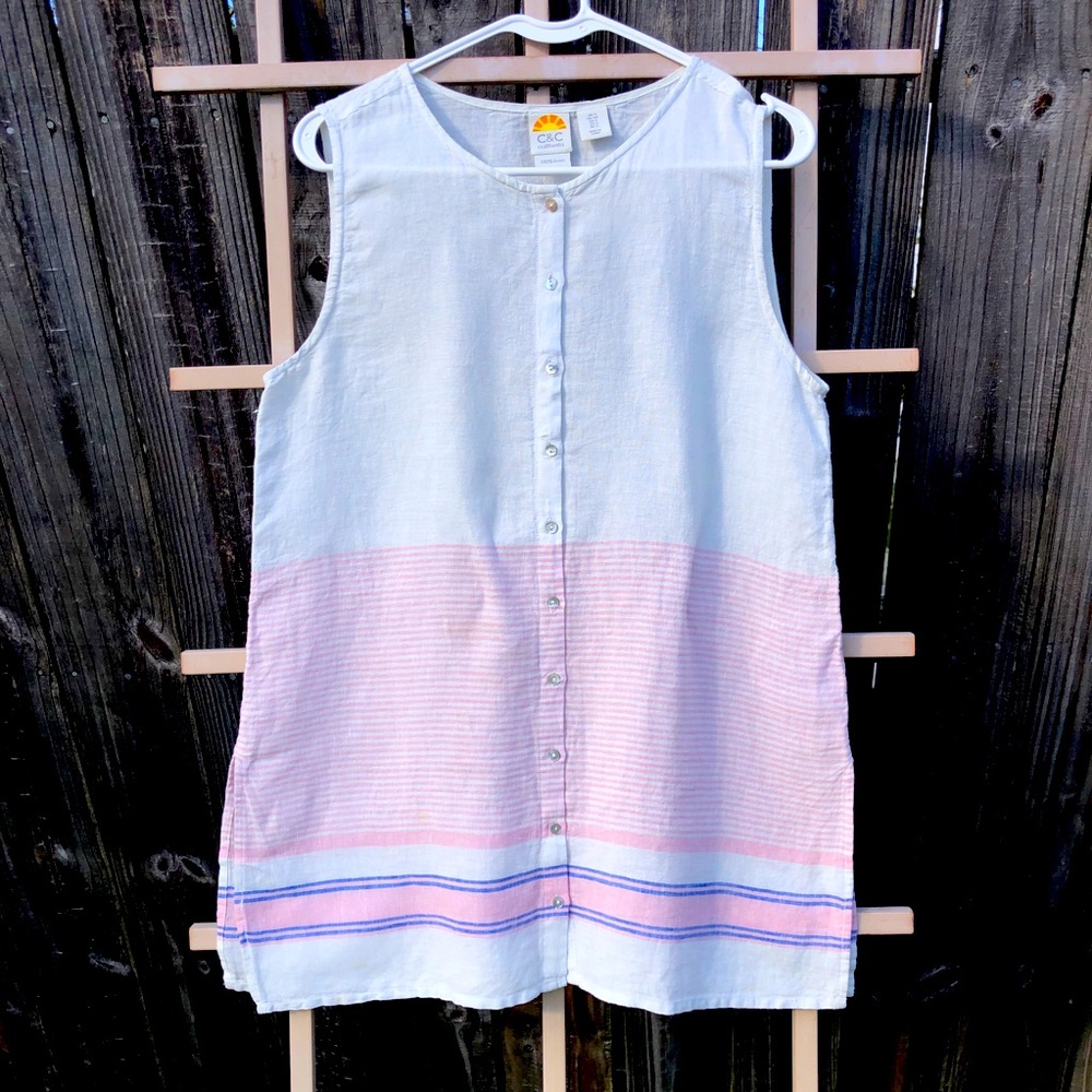 C&C California 100% linen button down tunic top size S